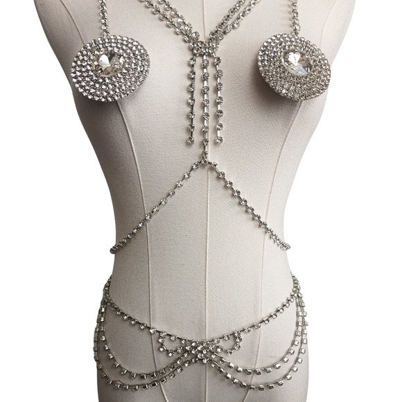 Silver Rhinestone Body Chain - Picture 2 of 4
